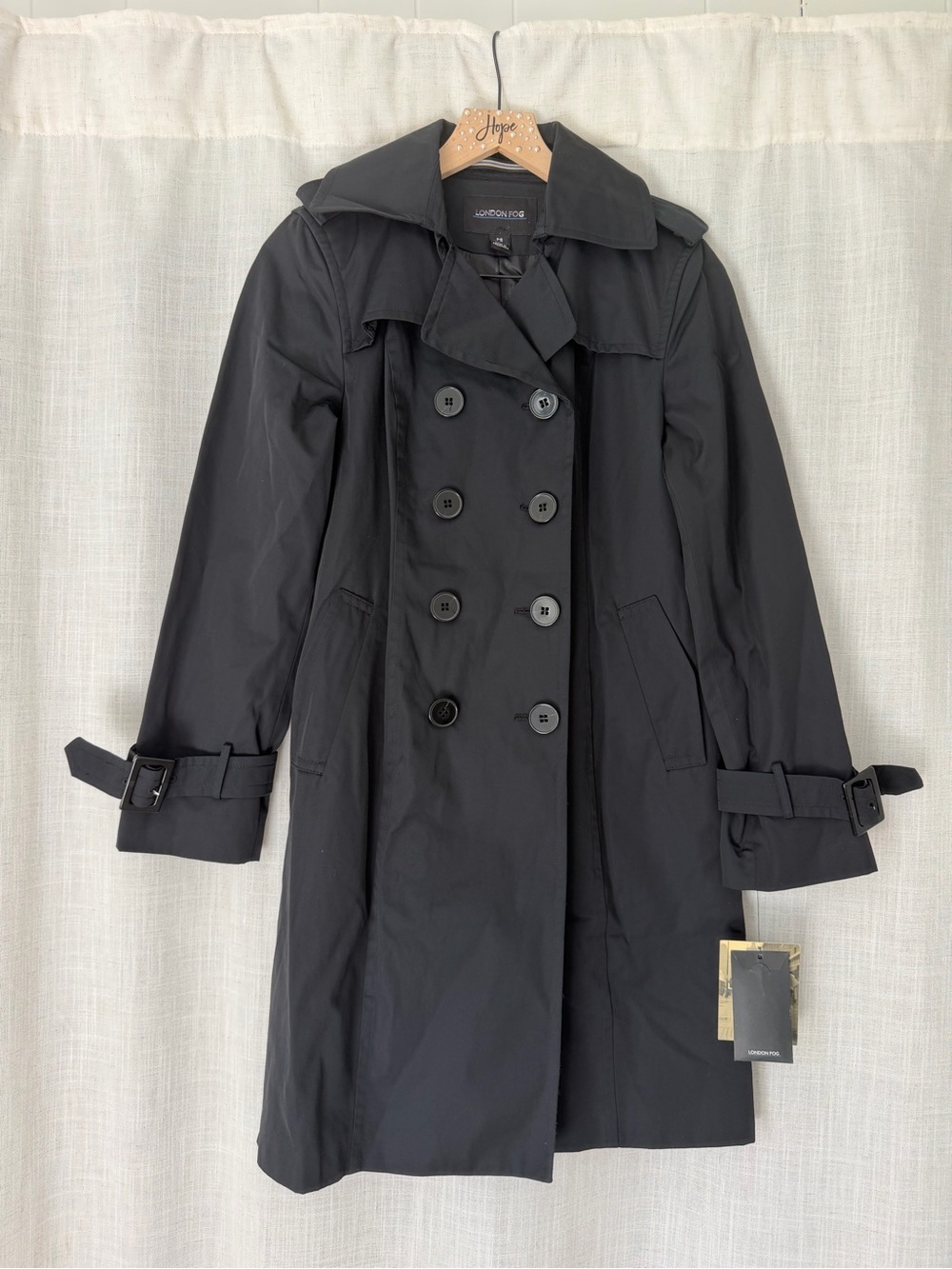 NWT London Fog Black Double-Breasted Trench Coat - Picture 2 of 7